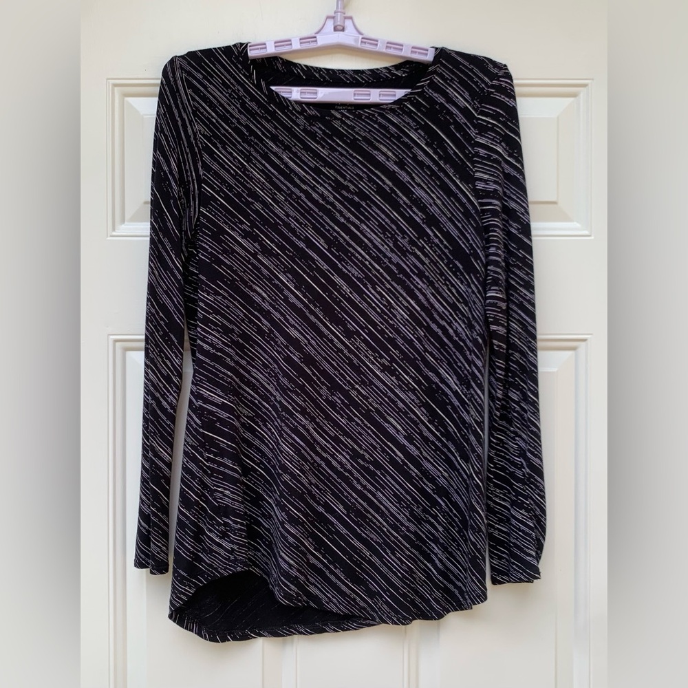 APT 9 Womens Black Multi Asymmetrical Scoop Neck Long Sleeve Top Size XS Blouse